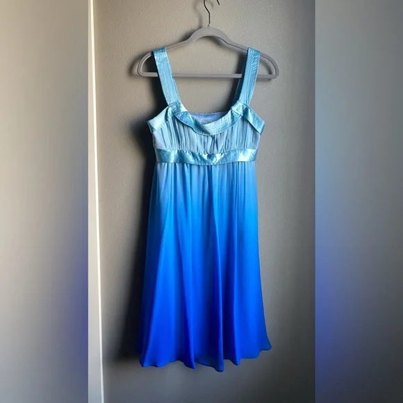 Vintage Donna Morgan Ombré 100% Silk MIDI Dress, Blue, Size 4. - Picture 1 of 8